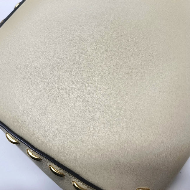 Fendi Baguette Selleria Medium White Calfskin Leather Gold Studs Crossbody Bag