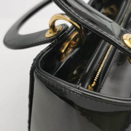 Sold Lady Dior Medium Black Patent Leather Handbag with Gold Hardware