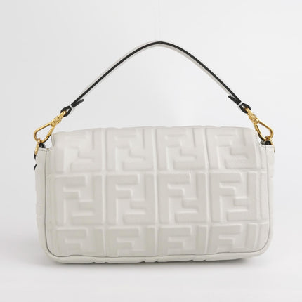 Fendi Baguette White Lambskin Leather Crossbody Bag Medium