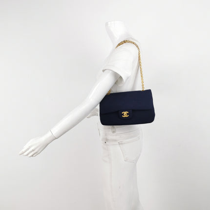 Chanel Classic Flap Small Vintage Navy Fabric 24k Gold Hardware Linked Chain Strap