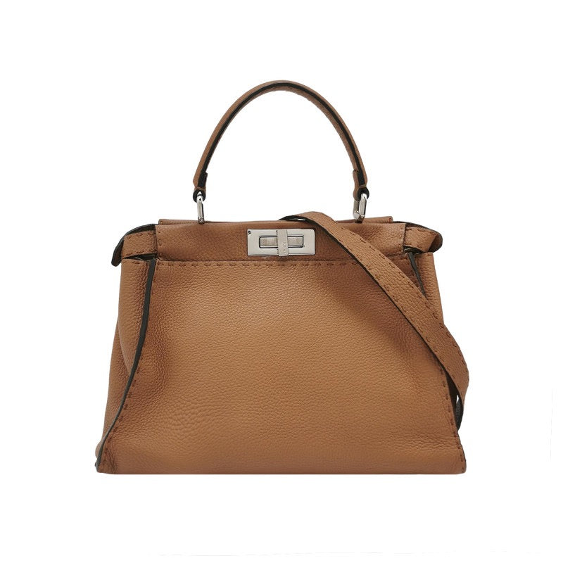 Fendi Peekaboo ISeeU Sellier Medium Calfskin Leather Tan Brown-Luxbags