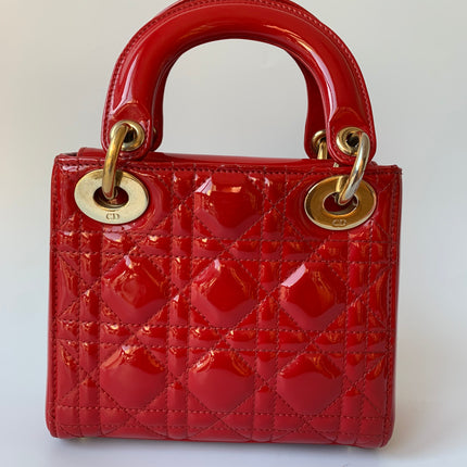 Sold Lady Dior Patent Leather Red Mini handbag with gold hardware