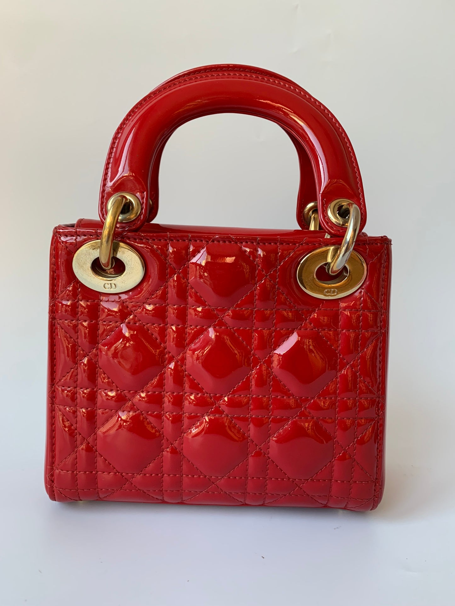 Sold Lady Dior Patent Leather Red Mini handbag with gold hardware