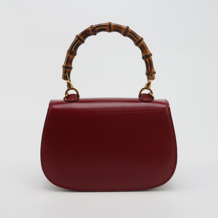 Gucci Bamboo 1947 Small Ancora Red Burgundy Calfskin Leather Top Handle Bag