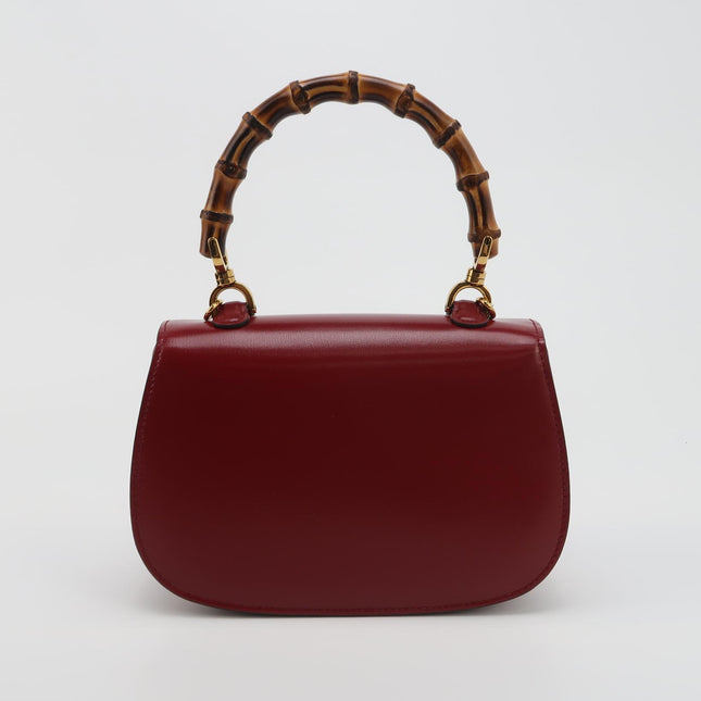 Gucci Bamboo 1947 Small Ancora Red Burgundy Calfskin Leather Top Handle Bag