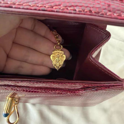 Gucci Vintage Bag Burgundy Lizard Leather Blue Lapis Lazuli Stone Gold-tone Hardware