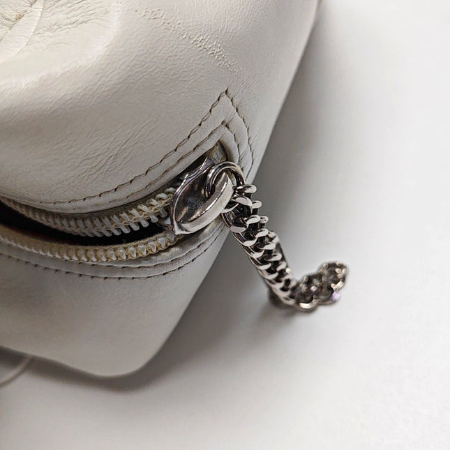 Chanel Cambon Medium Shoulder Bag White Calfskin Leather Snake-skin CC Logo Black Double Strap