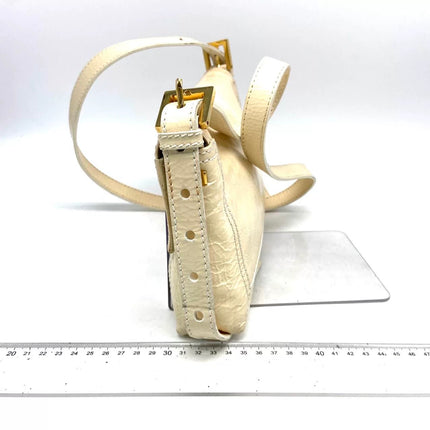 FENDI Baguette White Crinkled Patent Leather Shoulder Bag