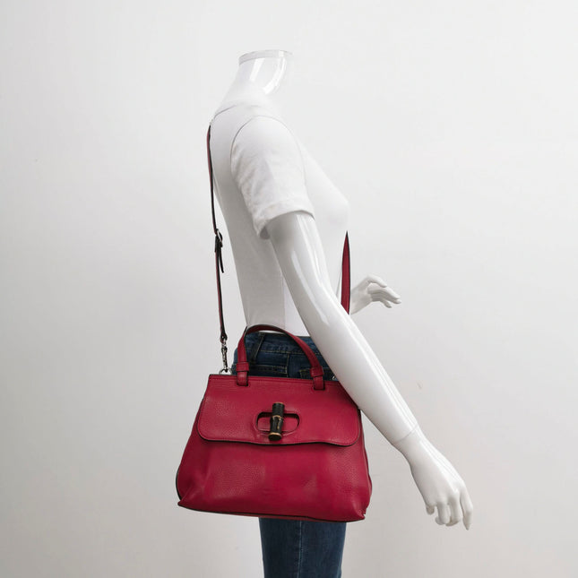 Sold Gucci Pink Leather Small Bamboo Daily Top Handle Bag
