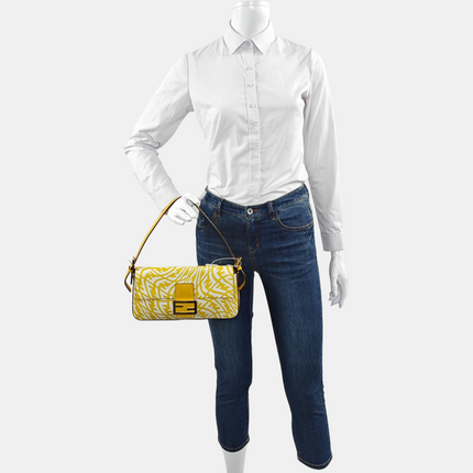 Fendi Baguette 1997 Re-edition Yellow Psychedelic Print Canvas Shoulder Bag