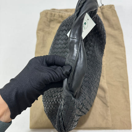 Sold Bottega Veneta Black Belly Hobo Intrecciato Nappa Leather Handbag