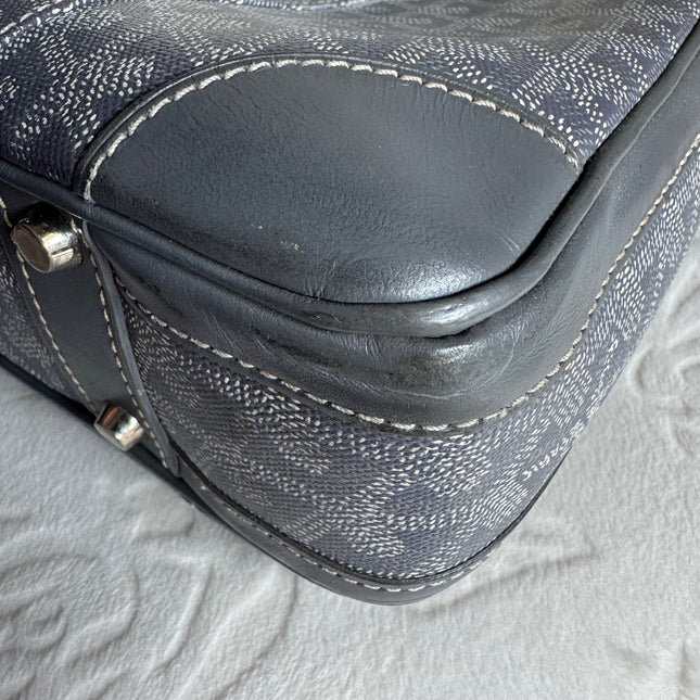 Goyard Ambassade Document Case Small 35cm Handbag Grey Canvas Leather Silver Hardware