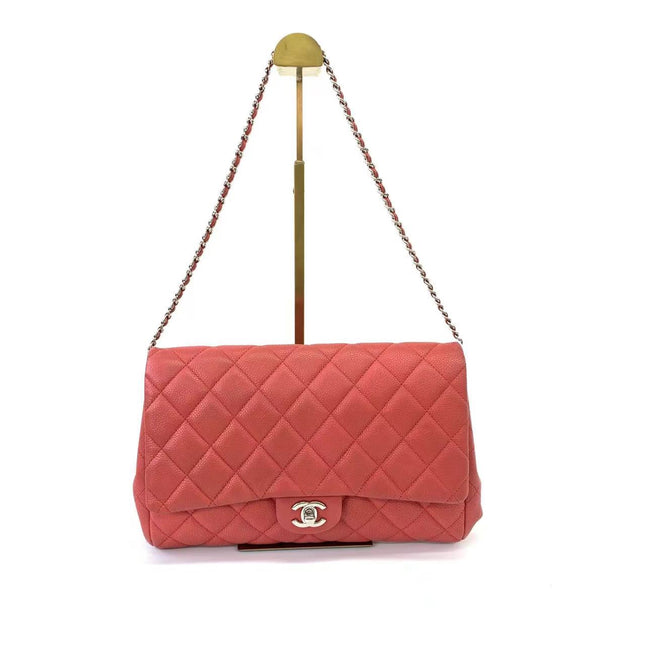 Chanel Envelope Clutch with Chains 2013 Shoulder Bag Coral Red Caviar Leather-Luxbags