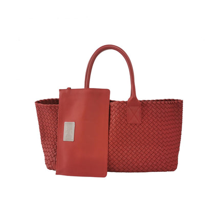 Bottega Veneta Cabat Large Intreccio Leather Tote Bag Red 40cm-Luxbags