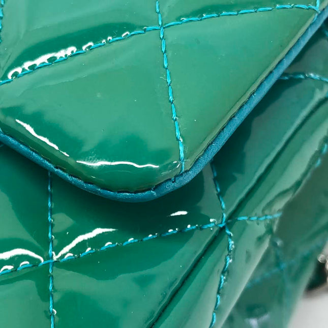 Chanel Classic Flap Medium Teal Blue Green Patent Leather Silver Hardware 2014-15
