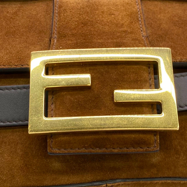 Fendi Baguette Brown Suede Leather Large Baguette Cage Removable Leather Belts
