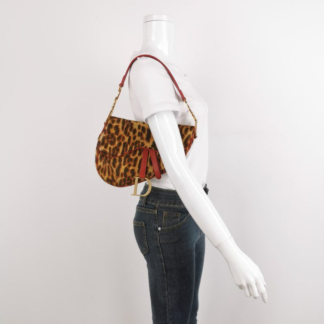 Sold Dior Saddle Vintage Leopard Print Ponyhair and Red Leather John Galliano Rare