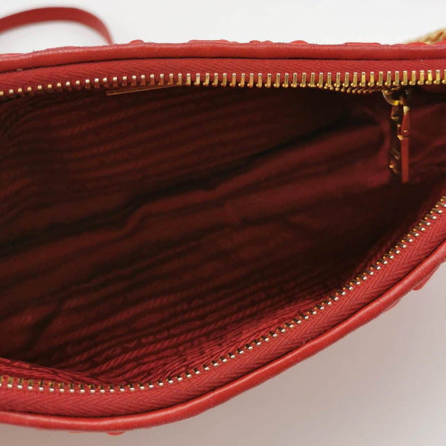 Sold Prada Tessuto Nylon Gaufre Crossbody Bag Red with Gold-tone Hardware