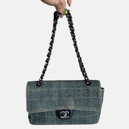 Chanel Ice Cube Chocolate Bar Medium Classic Flap Denim Green-Luxbags