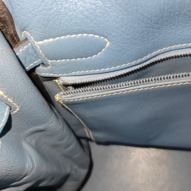 Hermes Kelly 32 Retourne Double Ring Blue Jeans Evercolor Leather Palladium Hardware 2002