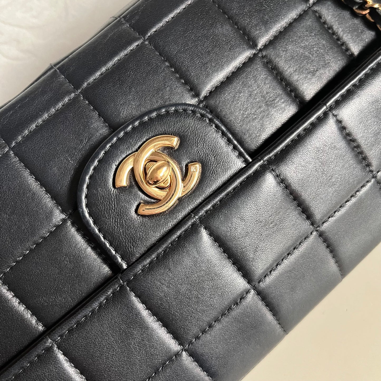 Sold Chanel East West Chocolate Bar Black Leather