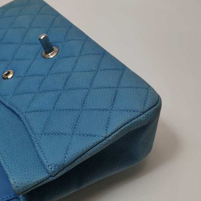 Chanel Timeless Classic Flap Medium Light Blue Caviar Leather Silver Hardware