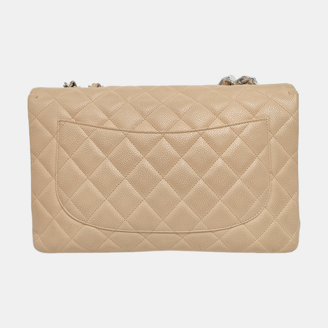 Chanel Classic Flap Jumbo Beige Caviar Leather Single Flap Silver Hardware
