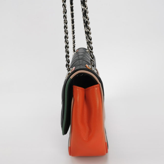 Chanel Timeless Classic Flap Lambskin Plexiglass Quilted Medium Cuba Color Flap Black with Multicolor Trim