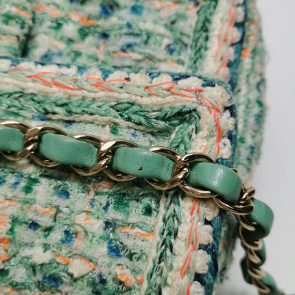 Chanel Classic Flap Mini Rectangular Tweed Green Multicolor Gold Hardware 2018-19