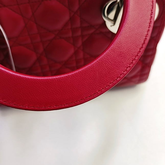 Lady Dior Medium Red Lambskin Leather Gold Hardware Leather Strap
