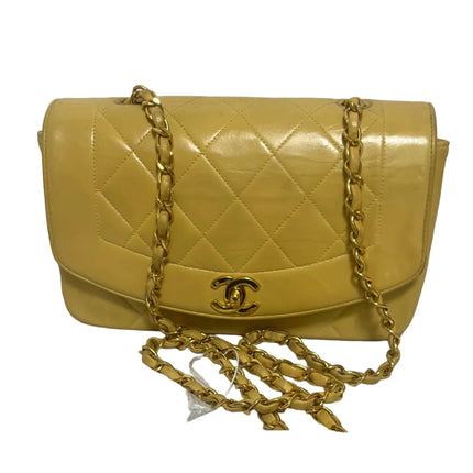 Chanel Diana CC Flap Bag Small Vintage Yellow Lambskin Leather with 24k Gold HW, 1991-1994-Luxbags