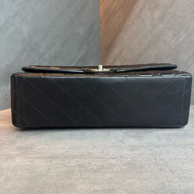 Chanel Classic Flap Maxi Black Lambskin Leather Double Flap Silver Hardware 2012