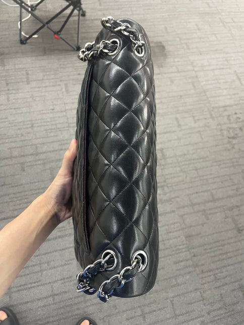 Chanel Classic Flap Jumbo Black Lambskin Leather Double Flap Silver Hardware 2012