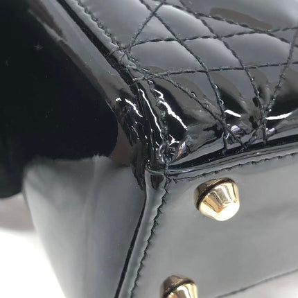 Lady Dior Mini Black Patent Leather Bag with gold hardware Chain Strap