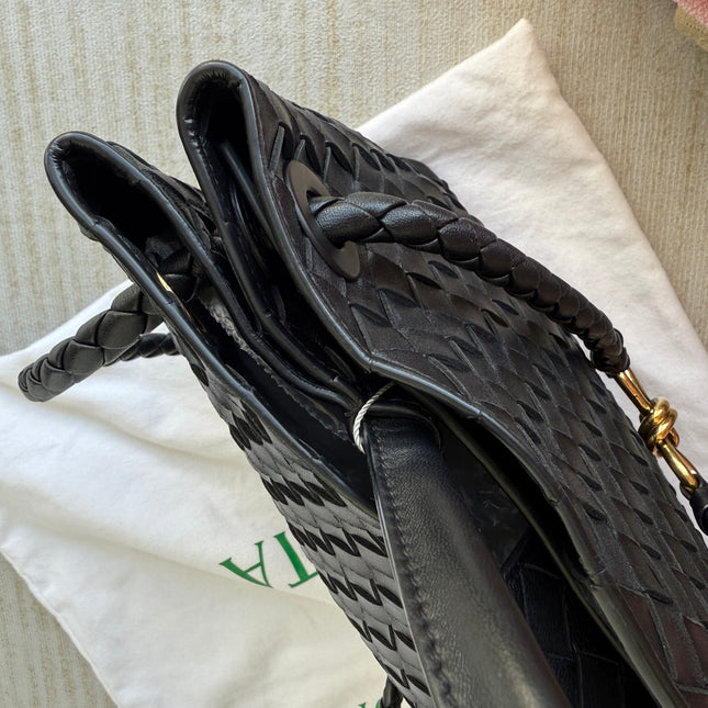 Bottega Veneta Andiamo Medium Black Intrecciato Leather Handbag