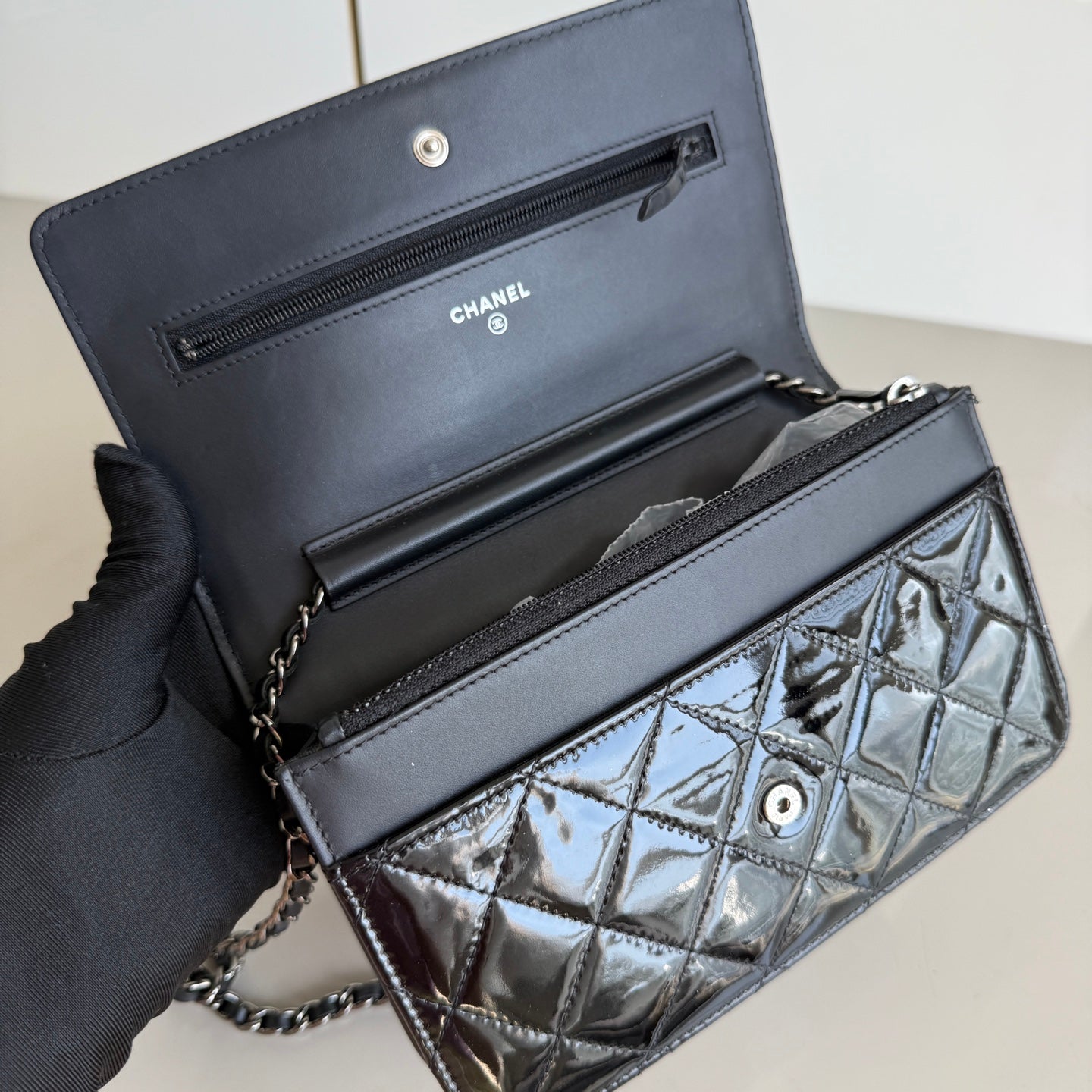 Chanel Wallet on Chain Classic Flap Black Patent Leather