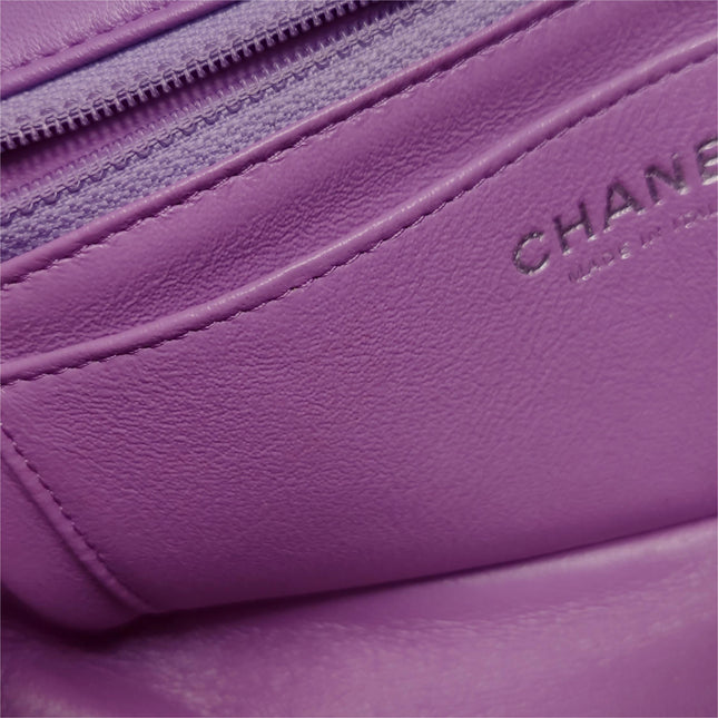 Chanel Classic Flap Mini Purple Lambskin Leather Silver Hardware