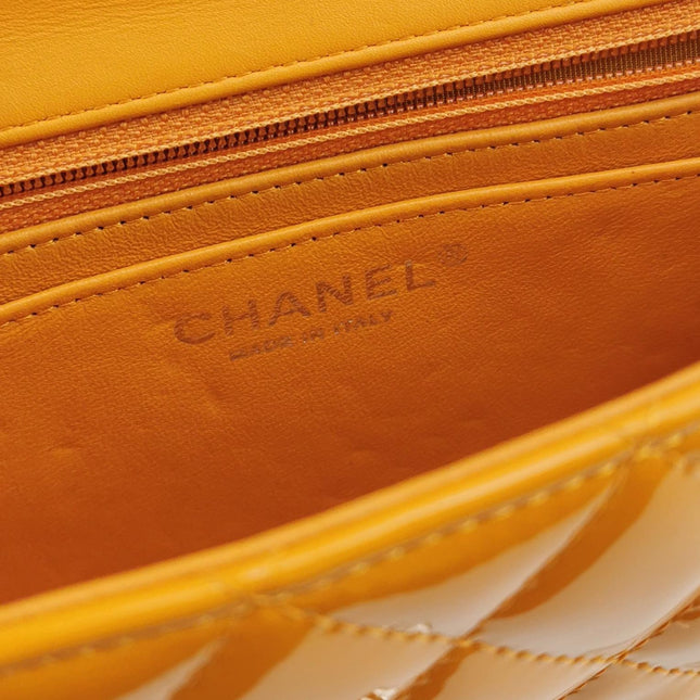 Chanel Classic Flap Mini Orange Patent Leather Silver Hardware