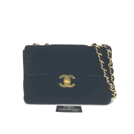 Chanel Classic Flap Maxi Black Velvet Leather Giant Gold CC Logo