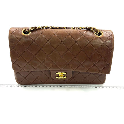 Chanel Classic Flap Rare Vintage Medium Brown Lambskin Leather 24k Gold Hardware 1989-1991