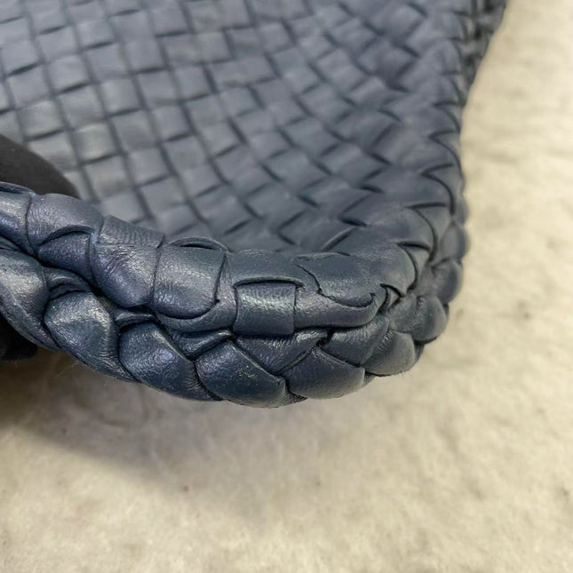 Sold Bottega Veneta Veneta Hobo Medium Navy Intrecciato Leather Bag