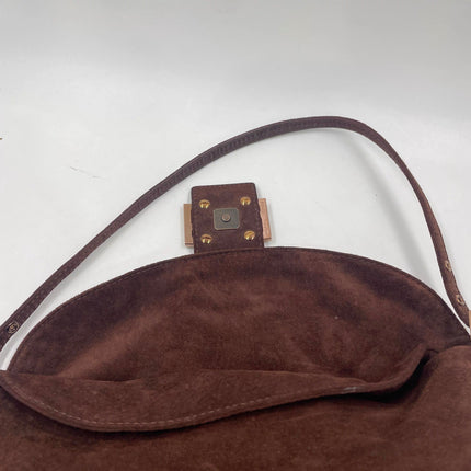Fendi Baguette Large Dark Brown Suede Leather Shoulder Bag