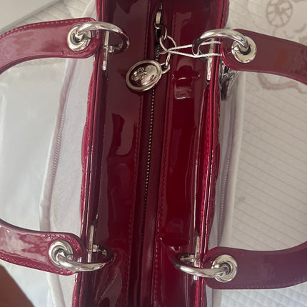 Sold Lady Dior 2017 Medium Burgundy Patent Leather Handbag Adjustable Strap