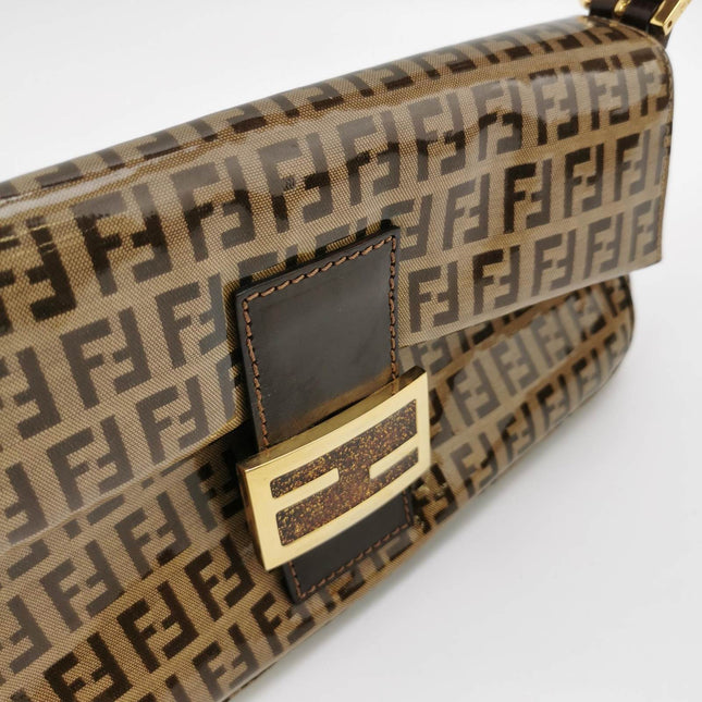 Sold Fendi Baguette Zucchino Monogram Brown Patent Leather