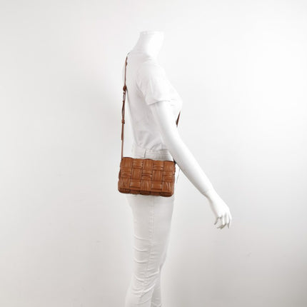 Bottega Veneta Brick Cassette Small Tan Brown Leather Crossbody Bag