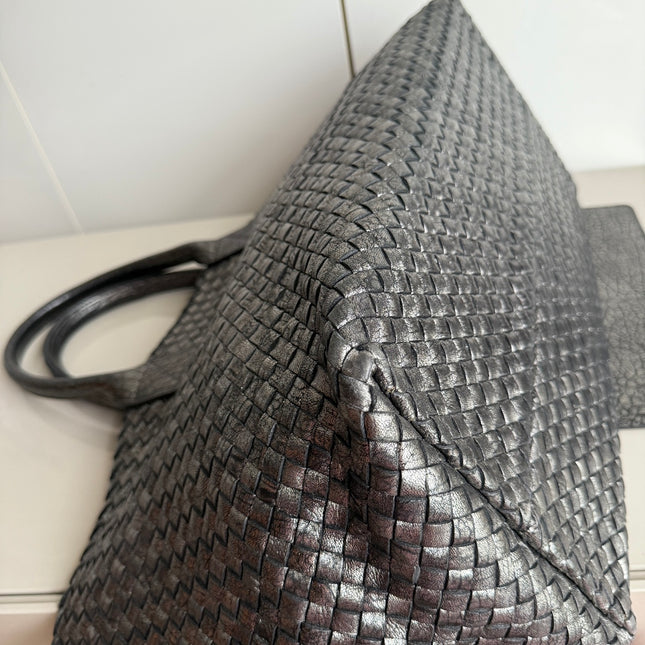 Bottega Veneta Cabat Maxi Intreccio Leather Tote Bag Metallic 50cm