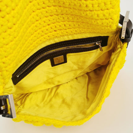 Fendi Mamma Baguette Bag Yellow Crochet Shoulder Bag