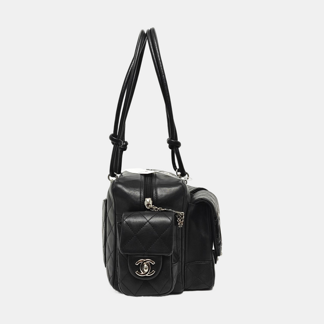 Chanel Cambon Multi-pocket Ligne Reporter Bag Medium Black CC on Black Calfskin Leather