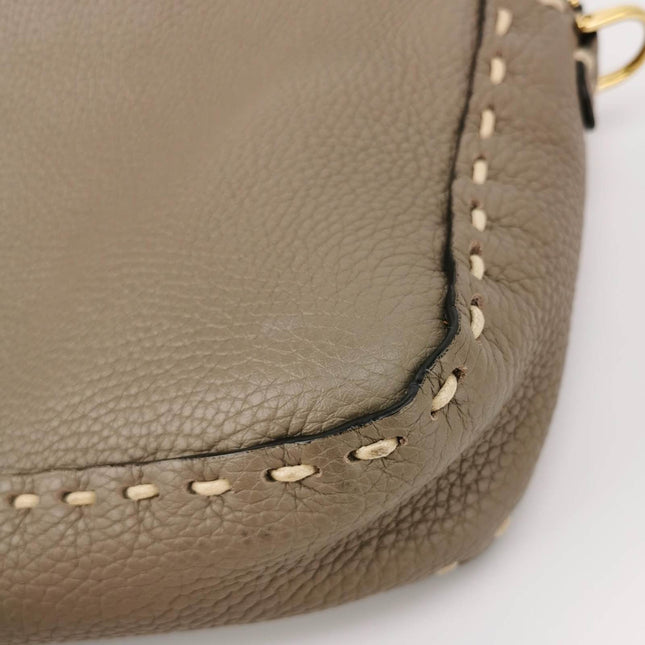 Fendi Baguette Selleria Calfskin Leather Crossbody Bag Medium Grey Beige