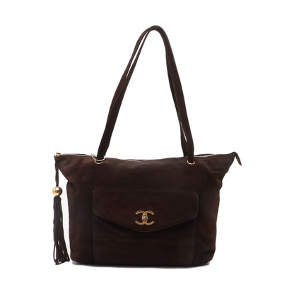 Chanel CC Shopping Brown Suede Envelope Pocket Tote